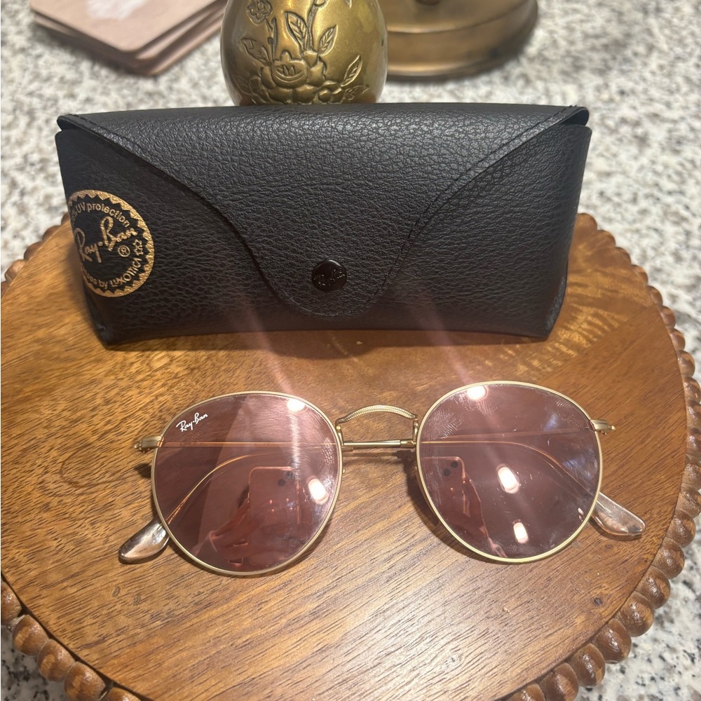 Ray-Ban Matte Gold Frame Round Flash Lenses Sunglasses